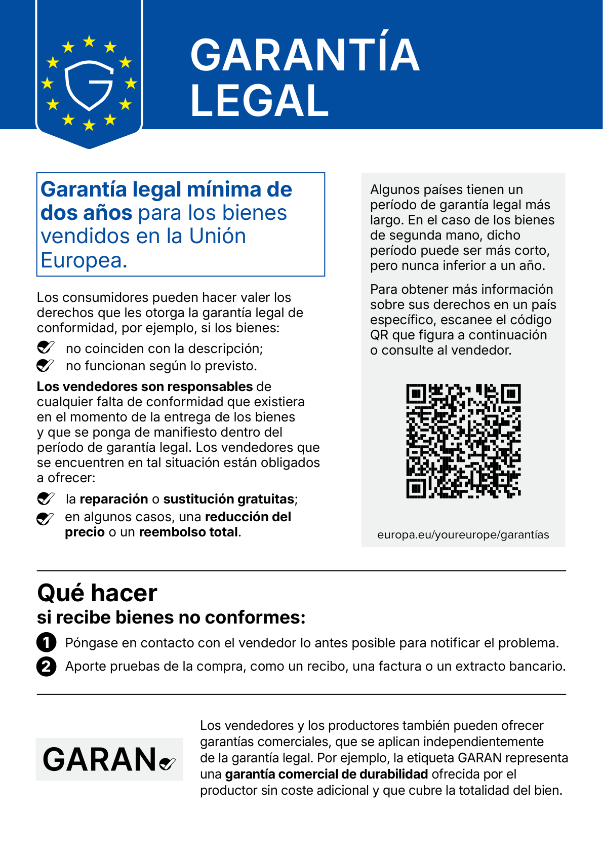 Aviso de la UE sobre la garantía legal
